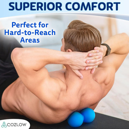 COZLOW Peanut Massage Ball - Deep Tissue Therapy, Pain Relief - Cobalt Blue | Cozlow 5" double lacrosse silicone massage ball, trigger point roller for mobility, acupressure tool for myofascial release