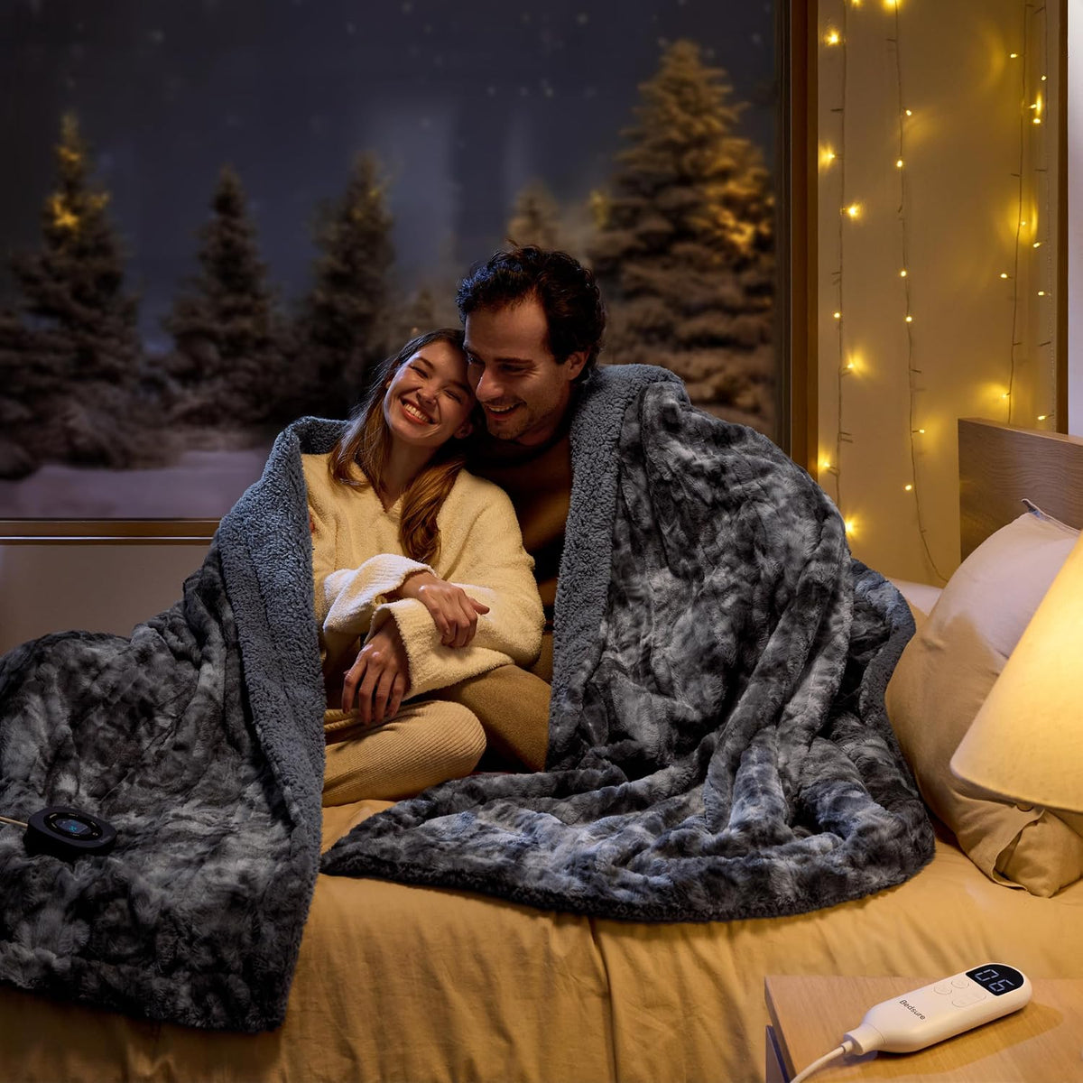 Bedsure Heated Blanket Throw, Soft Electric Blanket with Preheat, Cream