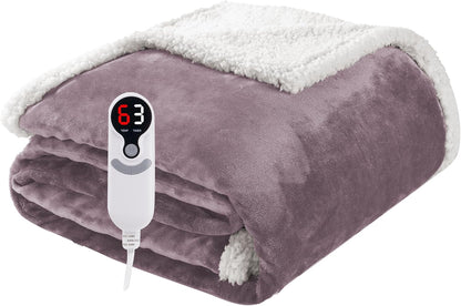 Soypipo Electric Heated Throw Blanket 50"x60", Faux Fur Plush with 4 Heat Settings & 2/4/8/10H Auto Shut-Off, Overheat Protection, Machine Washable, for Office & Chair, Dark Grey