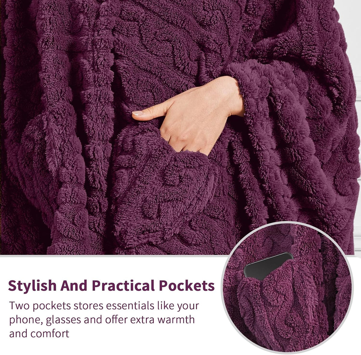 Wearable Blanket Sherpa Fleece Shawl Blanket with Pockets Blanket Poncho Cape for Adults, Cozy Shawl TV Throw Blankets