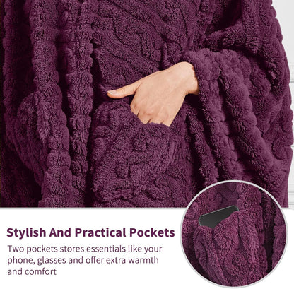 Wearable Blanket Sherpa Fleece Shawl Blanket with Pockets Blanket Poncho Cape for Adults, Cozy Shawl TV Throw Blankets
