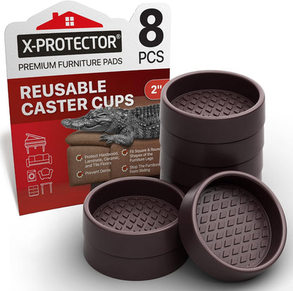 X-Protector Furniture Cups - 8 PCS 2.2" - Non Slip Furniture Pads (Round) | Transparent Floor Protectors - Bed Stoppers to Prevent Sliding - Keep Furniture from Sliding on Floor!
