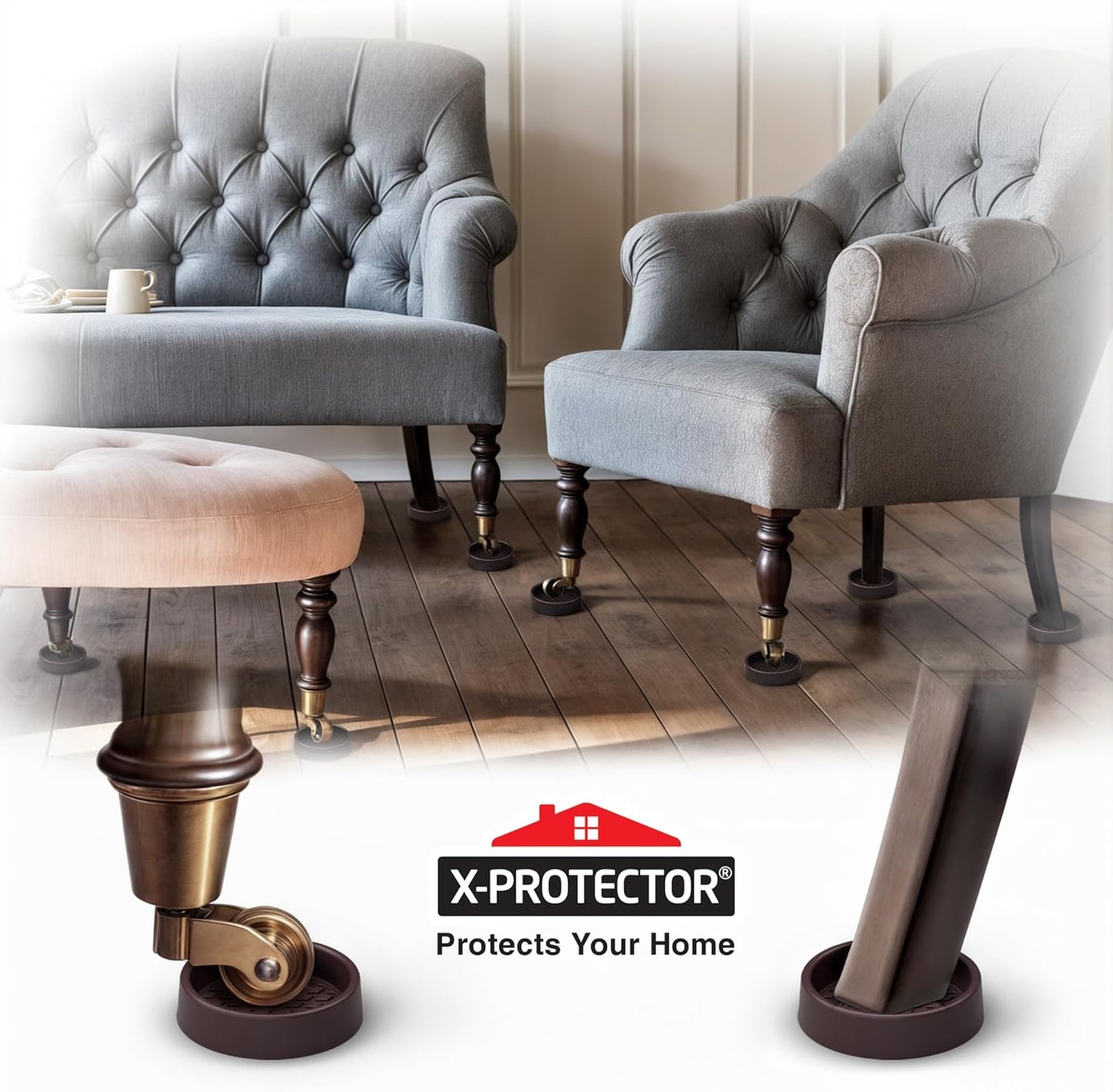 X-Protector Furniture Cups - 8 PCS 2.2" - Non Slip Furniture Pads (Round) | Transparent Floor Protectors - Bed Stoppers to Prevent Sliding - Keep Furniture from Sliding on Floor!