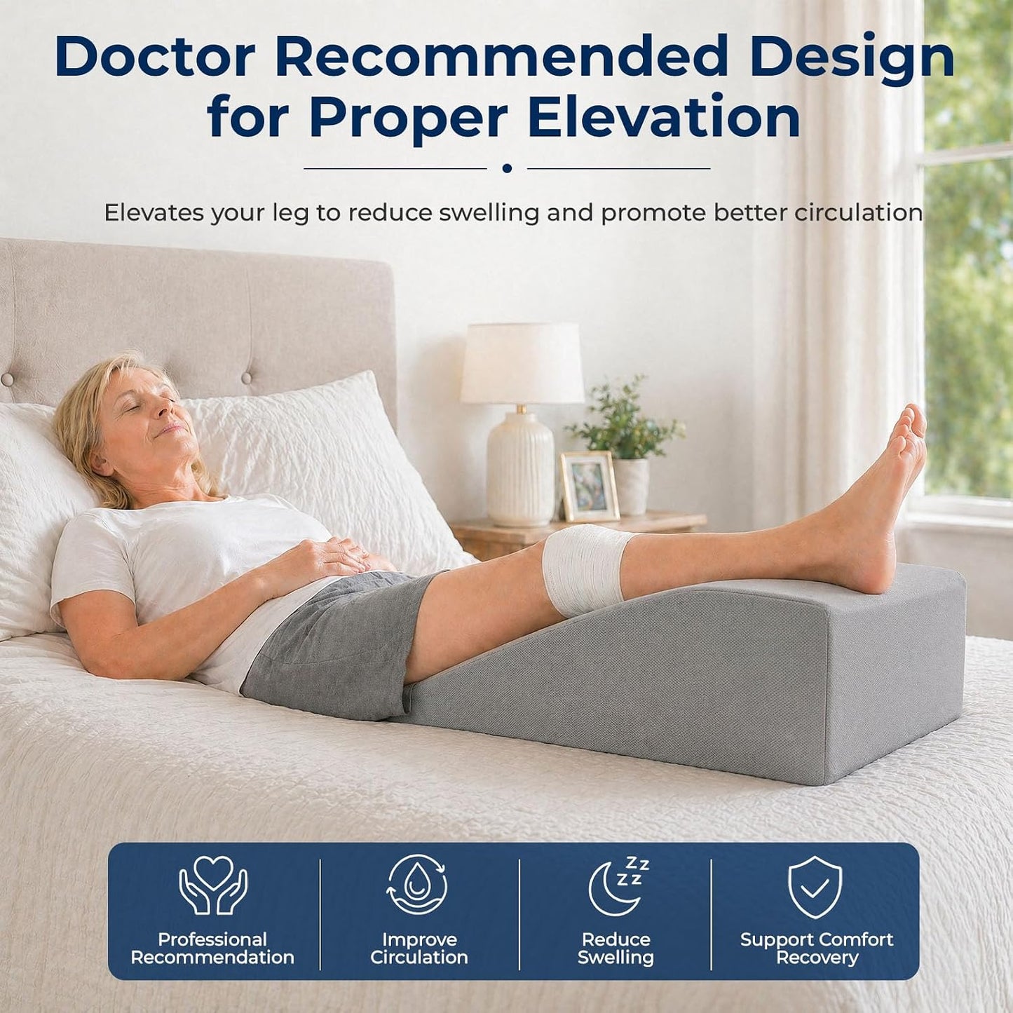 Leg Elevation Pillow for After Surgery - Breathable Mesh Knee Replacement Wedge Pillow, Single Leg Support for Knee Surgery, Hip, Foot & Ankle Recovery