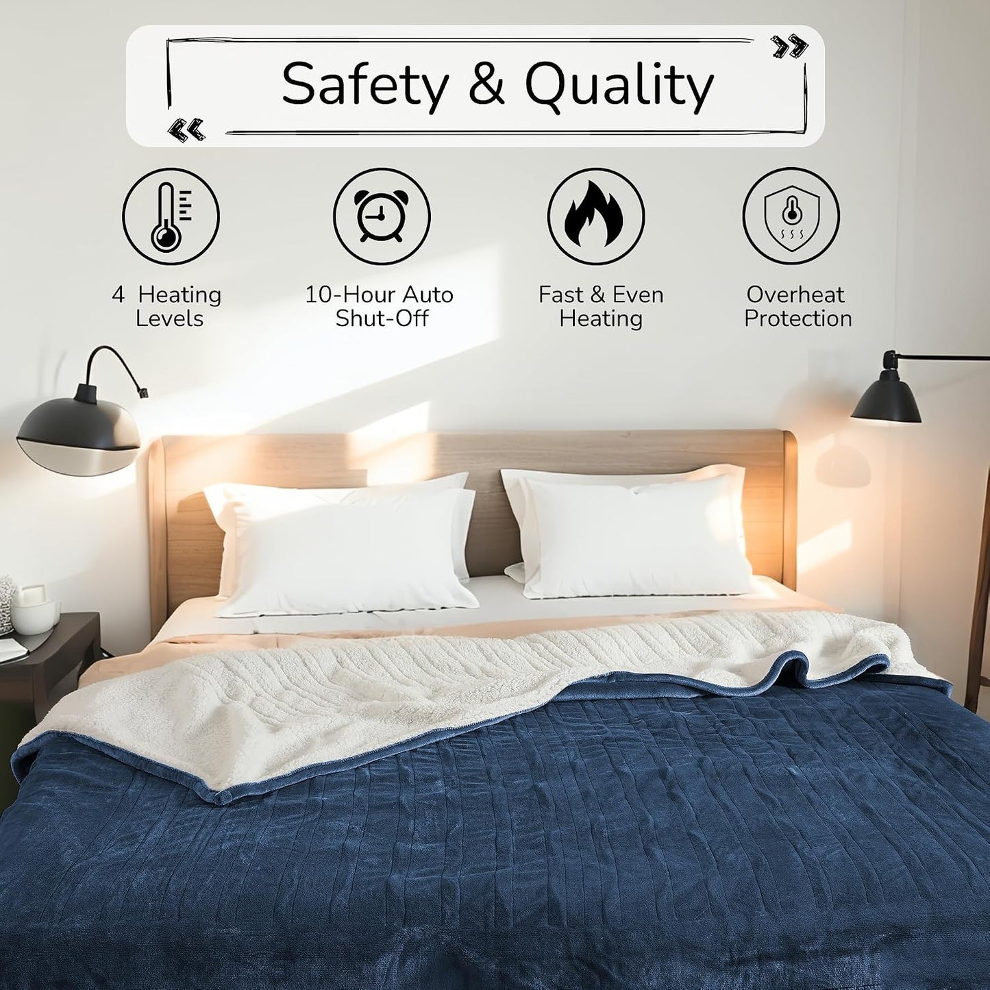 Electric Heated Blanket Full Size 72"x84" – Light Gray | ETL for Safe Overnight, 4 Heat Settings & 10H Auto Off, Dual-Sided Microplush Sherpa for Home Night, Machine washable