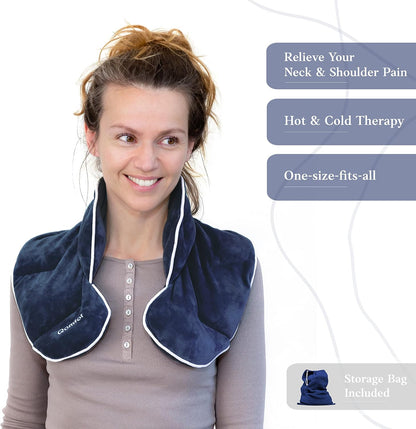 Qomfor - Microwavable Neck Wrap - Dark Blue, Lavender Scent - Weighted Neck/Shoulder Wrap - Heating Pad - Hot/Cold Muscle Therapy, Stress Relief, Arthritis Pain, Soothing Comfort, Headache