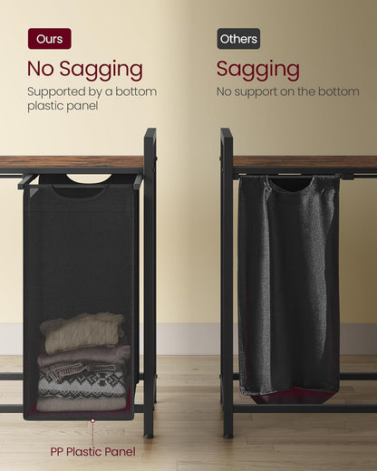 VASAGLE Laundry Hamper, Laundry Basket Sorter with 3 Pull-Out and Removable Bags, Shelf, Metal Frame, 3 x 10.6 Gallons (40 L), 36.4 x 13 x 28.4 Inches, Cappuccino Beige and Natural Beige UBLH301LH01