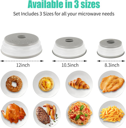 Collapsible Microwave Food Cover, Splatter Guard,Vented Microwave Lid for Food, BPA free TPR, Dishwasher safe，12inch,Grey