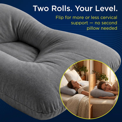 Next-GEN Premium Neck & Cervical Pillow – Breathable Fiber Fill Orthopedic Neck Pain & Headache Relief – Dual Roll Support for Back & Side Sleepers – Latex Free – Petite 19"x12" Grey