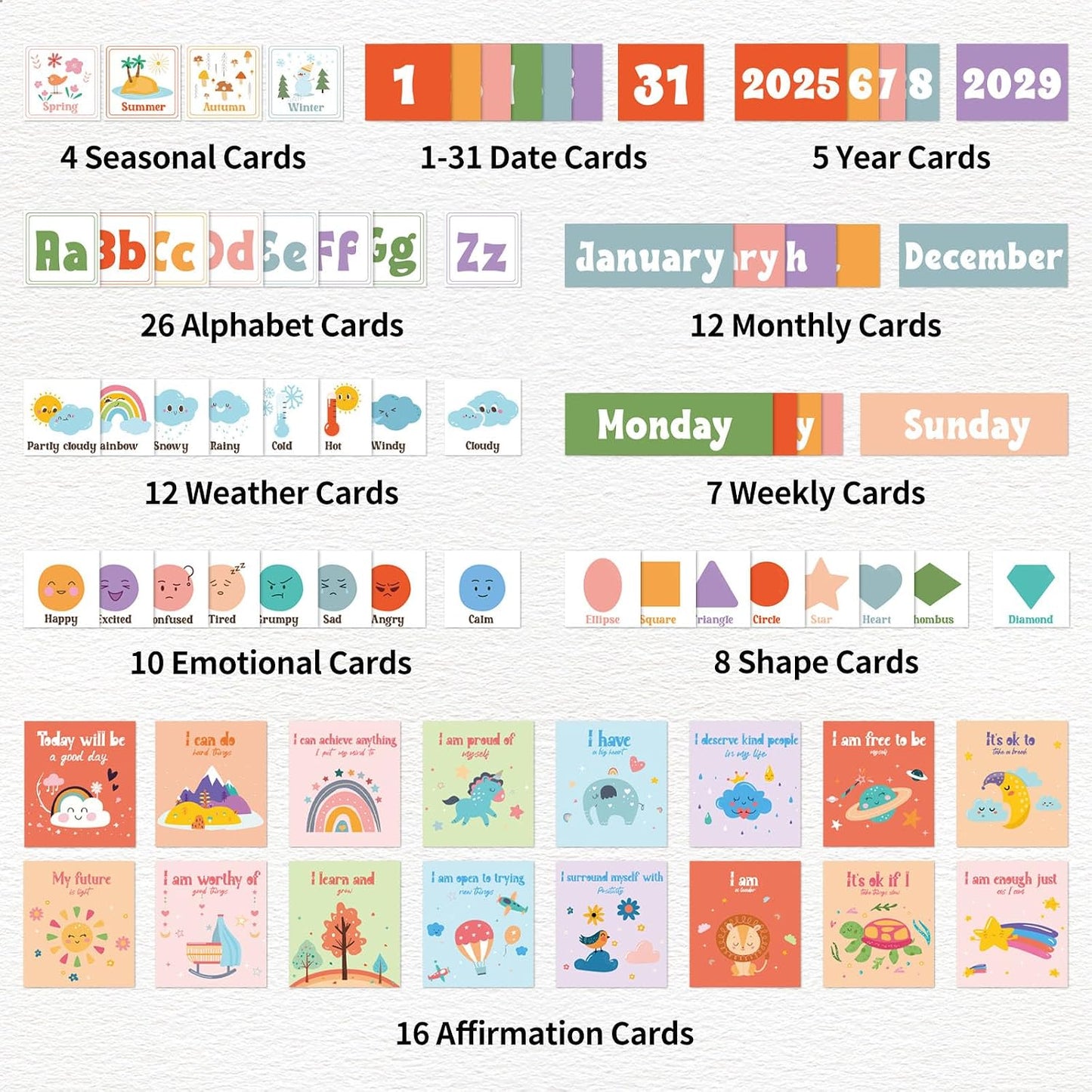 Daily Morning Board Circle Time Calendar Weather Seasons Positive Affirmations Letter Shape Number of the Day Pocket Chart,Toddler Preschool Calendar,Homeschool Morning Work Activity, Pastel Design