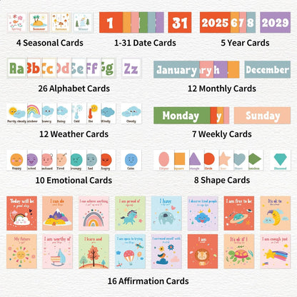 Daily Morning Board Circle Time Calendar Weather Seasons Positive Affirmations Letter Shape Number of the Day Pocket Chart,Toddler Preschool Calendar,Homeschool Morning Work Activity, Pastel Design