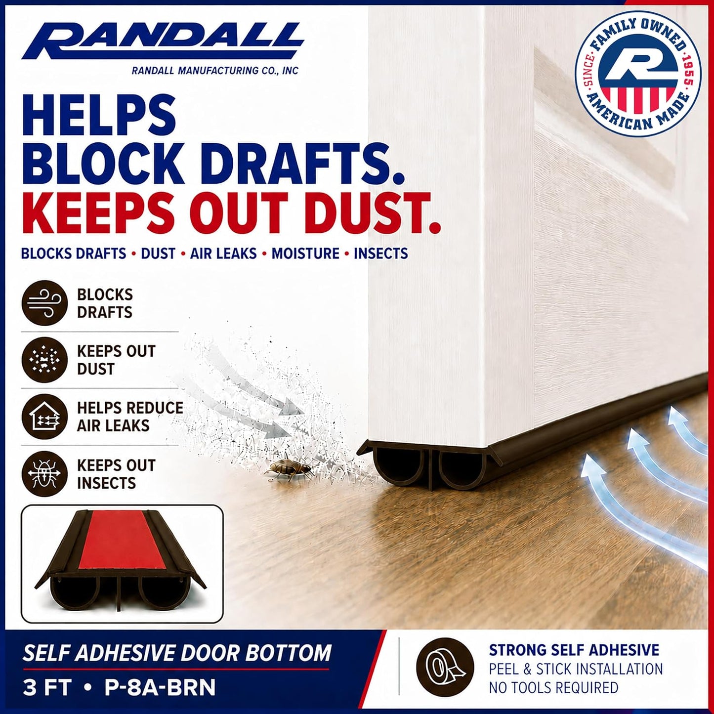 36" PVC Double Bubble Seal Self Adhesive Door Bottom, Stick-On Under Door Draft Stopper, Door Sweep Replacement for 1-3/4" to 2" Doors, Seals Gaps up to 1/2" (Black)