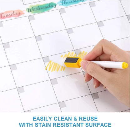 Dry Erase Magnetic Calendar for Refrigerator - 15"x 11.5" Monthly Calendar Whiteboard + 9" x 7" Weekly Planning Board, Fridge Calendar Magnet