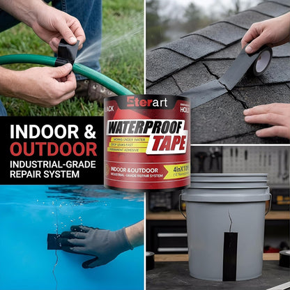 Waterproof Tape Black, Seal Repair for Roofs, Pool Liners & Pipes, 4"x10FT | Heavy Duty Rubberized Active Leaks, - All-Weather Emergency Patch Tool for Homeowners & Campers, Easy to Apply, Durable