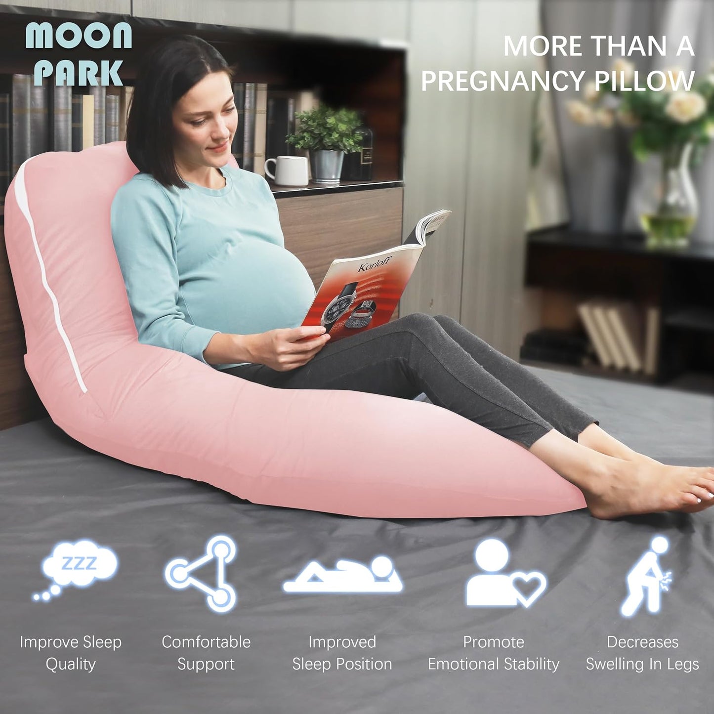MOON PARK Pregnancy Pillows for Sleeping - 57 Inch U Shaped Full Body Maternity Pillow with Removable Cover - Support for Back, Legs, Belly, Hips - Pregnancy Pillow for Women - Grey