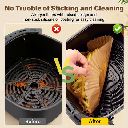 Air Fryer Liners Disposable 125 Pcs, 8 Inch Paper for 5-8 QT Air Fryers | Square Unbleached Parchment Paper, Non-Stick, Greaseproof for Baking, Roasting, Microwave, Oven, Airfryer Basket Accessories