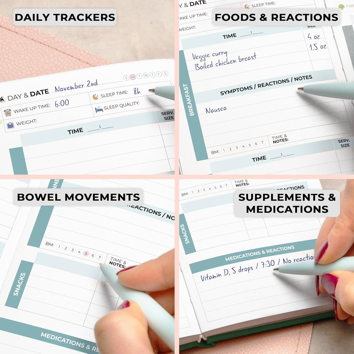 Clever Fox Food Sensitivity Journal & Symptom Diary, 8.5x11 Purple