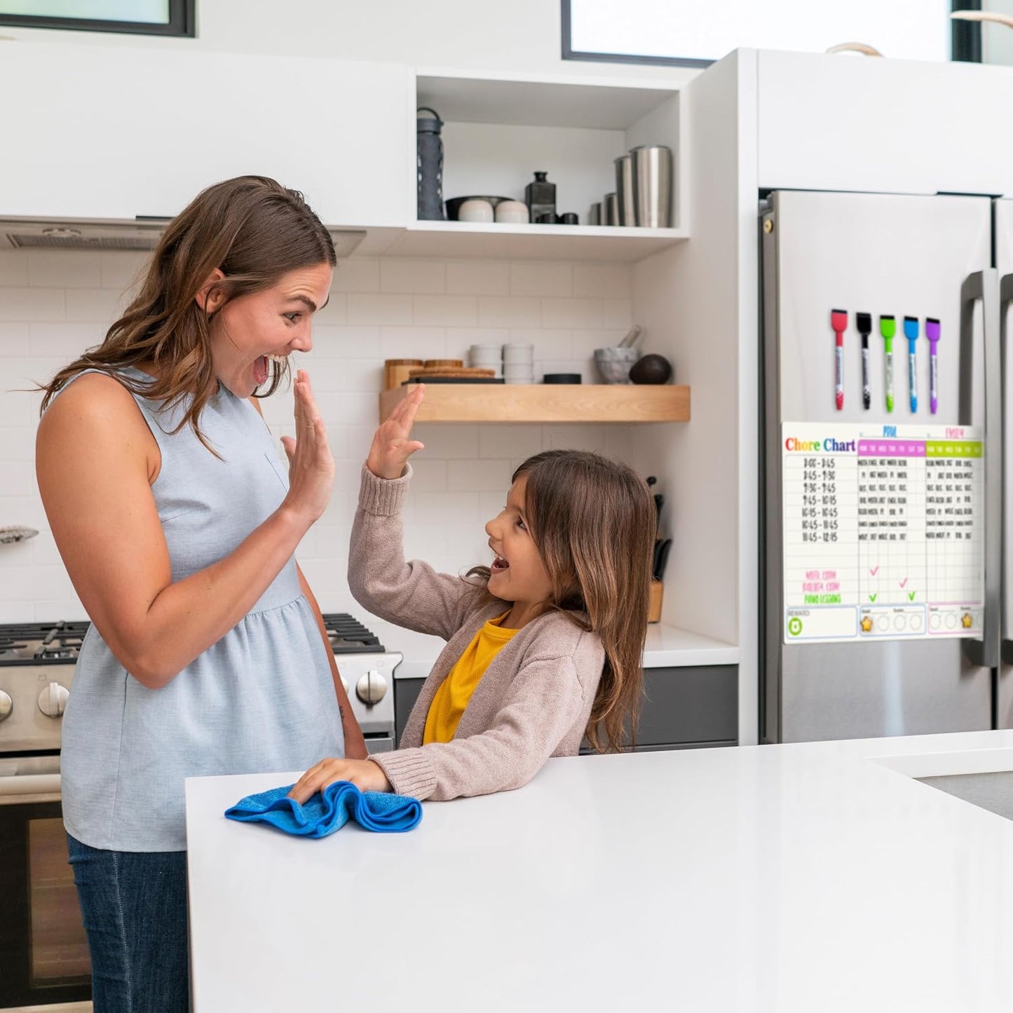 Magnetic Chore Chart for Kids - Reward Behavior Chart for Kids at Home | Dry Erase Morning Routine Schedule Board - Responsibility Star Chart for Toddlers 3-5 - 48 Magnets and 49 Stars