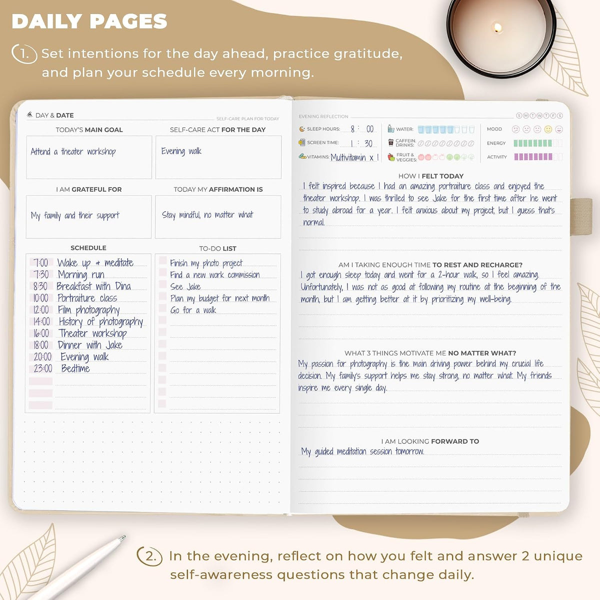 Clever Fox Self-Care Journal for Women, Daily Planner 5.8x8.3 Mystic blue