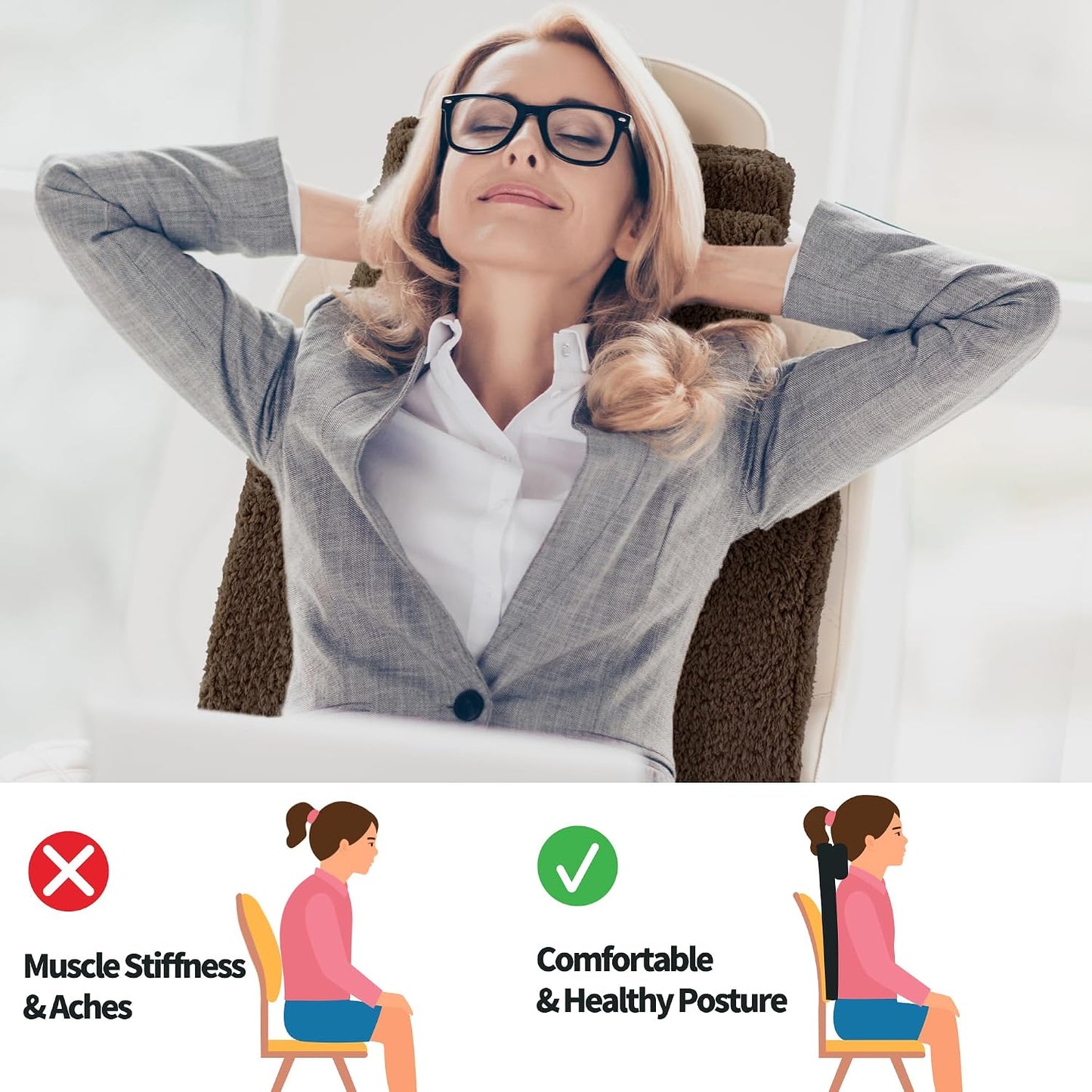 HOMBYS Sherpa Fleece Lumbar Support Pillow with Headrest for Recliner,Memory Foam Recliner Chair Cushion for Back Pain,Big High Back Support for Recliner with Chair Headrest for Elderly (Khaki)
