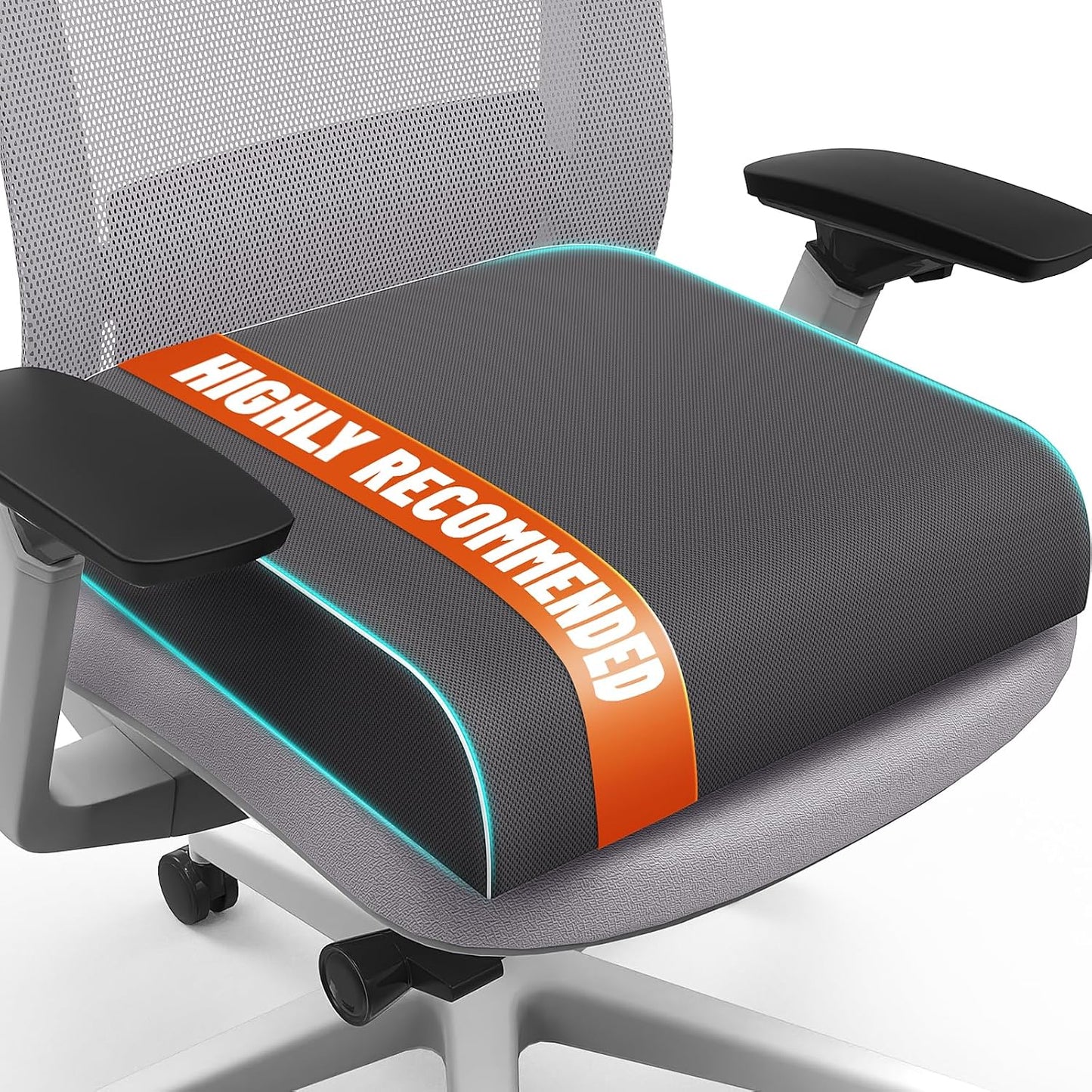SweetSlubr Seat Cushion, Chair Pad, Memory Foam Large Cushion | Office Chair Cushion for Tailbone Pain Relief, Non-Slip Cover, Soft Support for Office Chair, Car Seat, Airplane,Large/Black