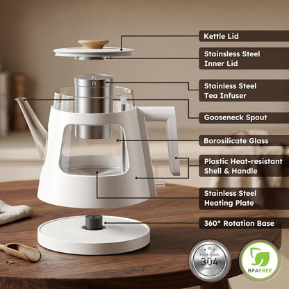 TOPWIT 2.0L Glass Electric Kettle, Hot Water Boiler, BPA-Free | Stainless Steel Bottom & Lid, Fast Boil, Auto Shut-Off & Boil-Dry Protection, No Plastic Odor | for Tea, Coffee, Home, Office
