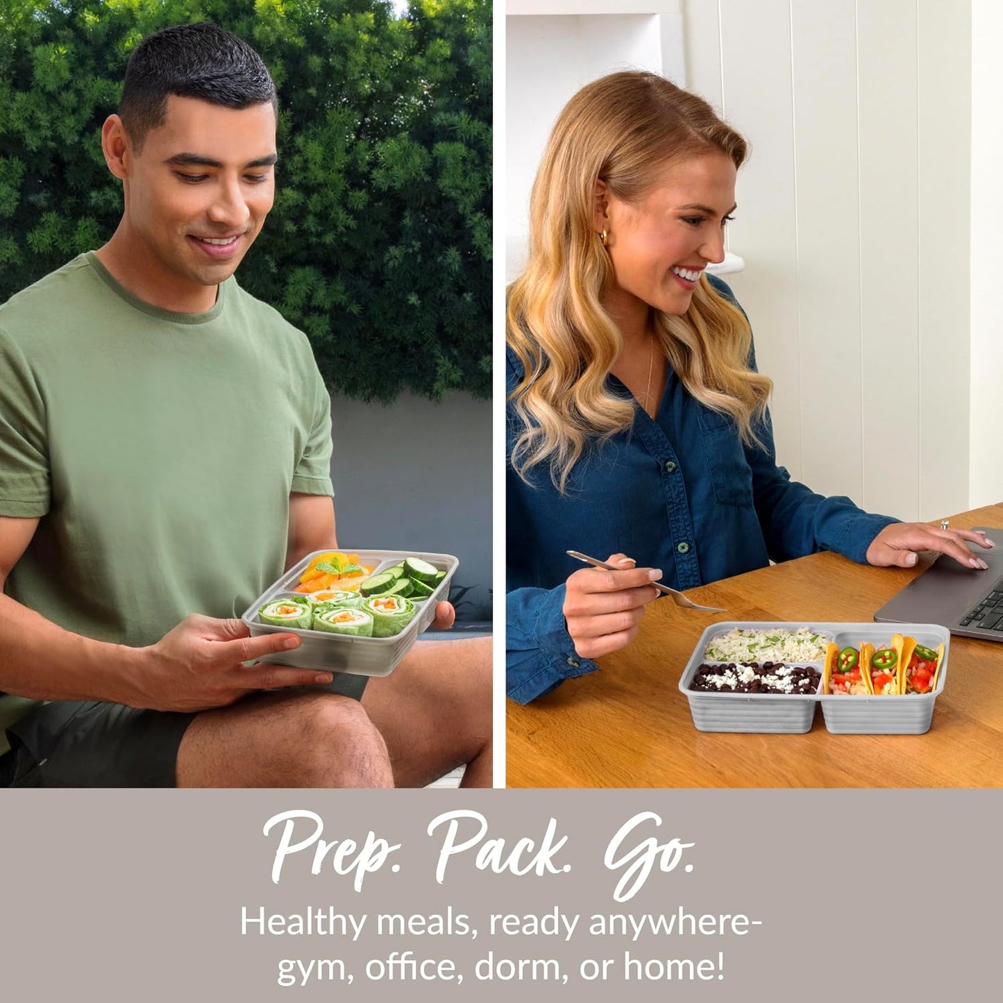 Bentgo Prep 3-Compartment Meal Prep Containers with Lids, 20 Piece Set | 4-Cup Capacity, Portion Control, Stackable, Microwave, Freezer & Dishwasher-Safe, PFAS & BPA-Free (Navy Blue)