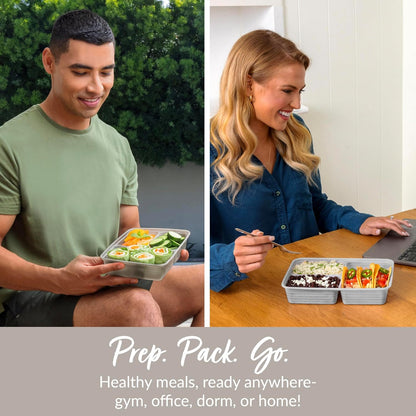 Bentgo Prep 3-Compartment Meal Prep Containers with Lids, 20 Piece Set | 4-Cup Capacity, Portion Control, Stackable, Microwave, Freezer & Dishwasher-Safe, PFAS & BPA-Free (Navy Blue)