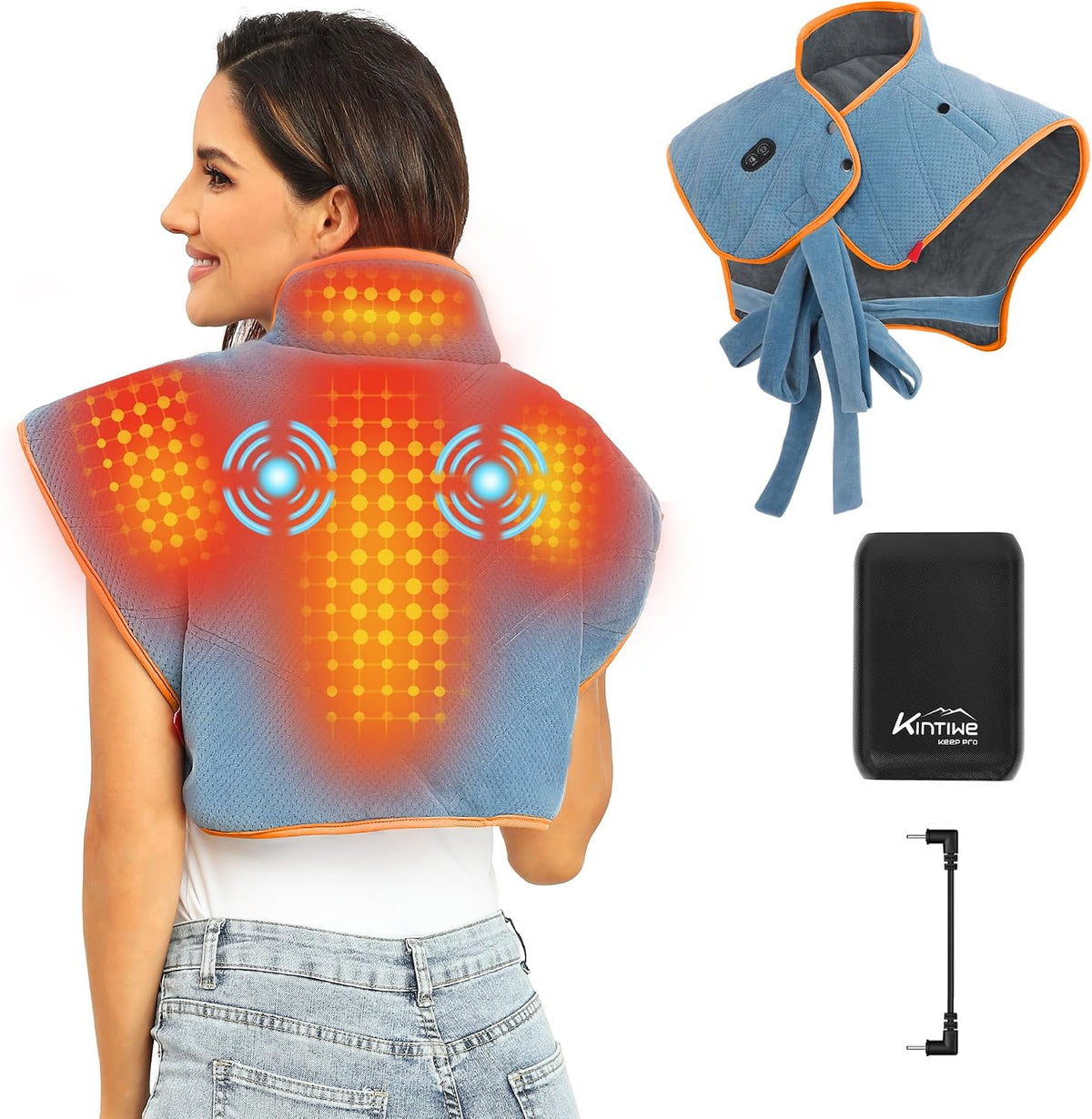 Portable Cordless Heating Pad with Battery,Weighted Rechargeable Heat Pad