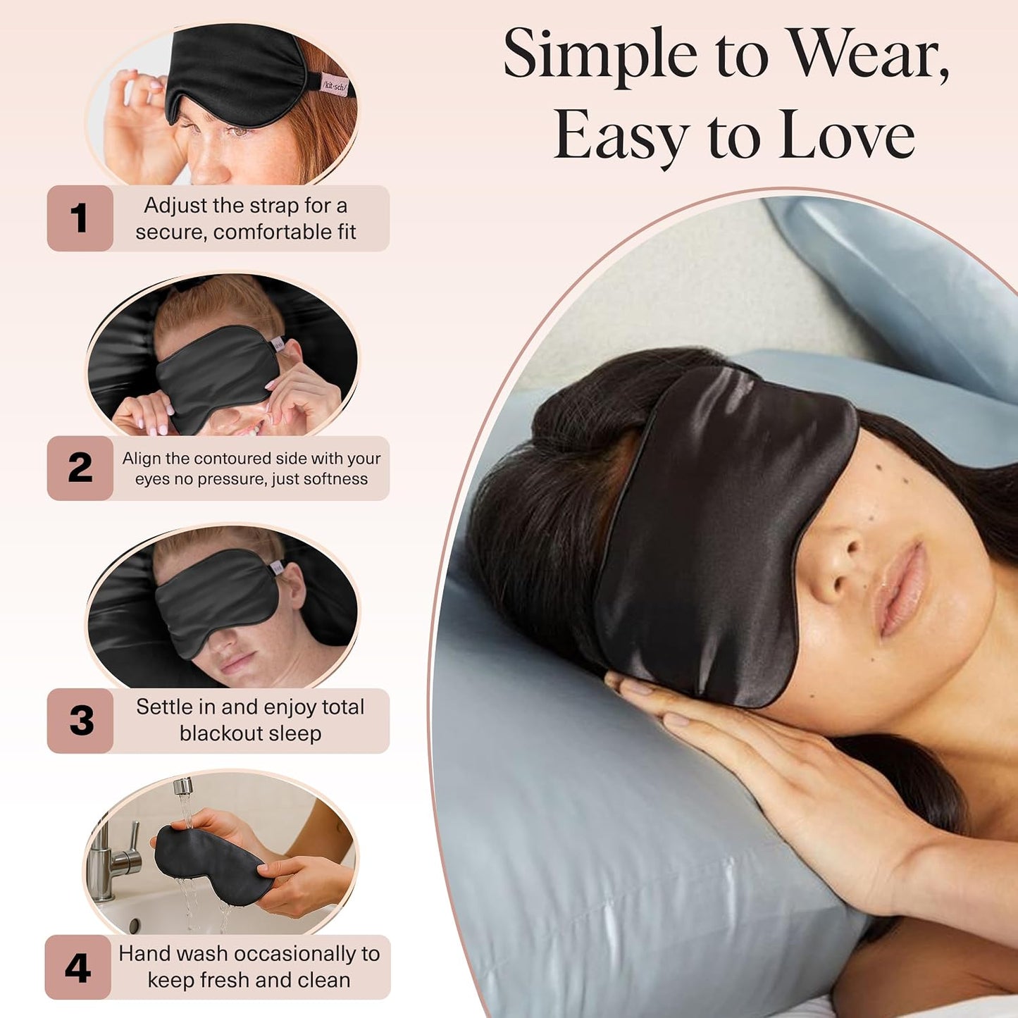 Kitsch Contour Satin Sleep Mask | Eye Masks for Sleep - Blush | Softer Than Silk Sleep Mask, Blindfold Sleep Masks for Women & Men, No Eye Pressure, Lightweight Eye Mask, Travel Essentials