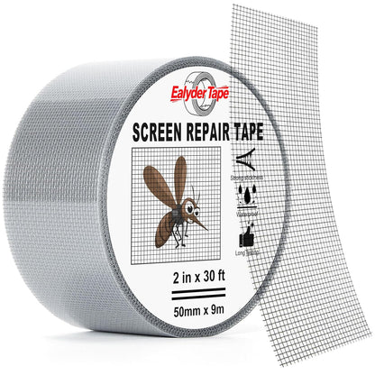 2" x 30FT Black Window Screen Repair Tape Fiberglass Mesh Patch Tape | Fiberglass Mesh Screen Repair Tape for Window & Door Tears, Strong Adhesive, Quick Fix Holes, Black Durable Mesh