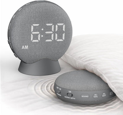SolaceRise Extra Loud Alarm Clock Vibrating Bed Shaker for Heavy Sleepers | Auto-Dim Digital Clock for Hearing Impaired Deaf - Portable Rechargeable Battery for Bedroom Travel Dorm - Putty