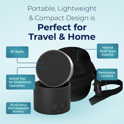 Adaptive Sound Technologies LectroFan Micro2 - Sound Machine for Sleep - Built-in Microphone - Noise-Masking - Precision Volume Settings - Sleek Design - Black Noise Machine, Black Carrying Case