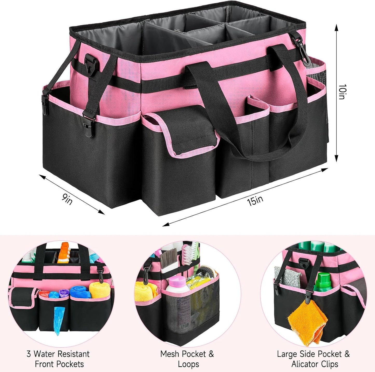 Cleaning Caddy Bag,Large Cleaning Supplies Organizer with Handle for Housekeepers,Purple