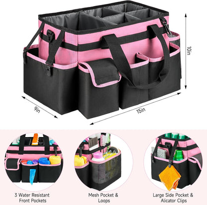 Cleaning Caddy Bag,Large Cleaning Supplies Organizer with Handle for Housekeepers,Purple