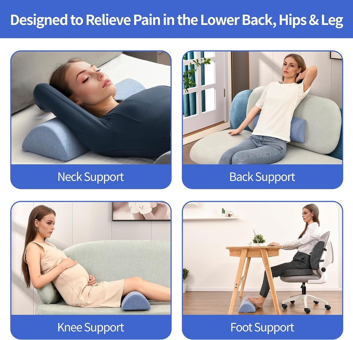 Knee Pillow for Back Sleeping, Gel Memory Foam Leg Pillow for Back Pain, Under Leg Support for Sleeping, Half Moon Bolster Pillow