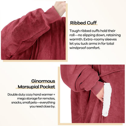 yescool Wearable Blanket Hoodie, Flannel Sherpa Fleece Blanket Sweatshirt for Adults Women Men,One Size Fits All - Colors B
