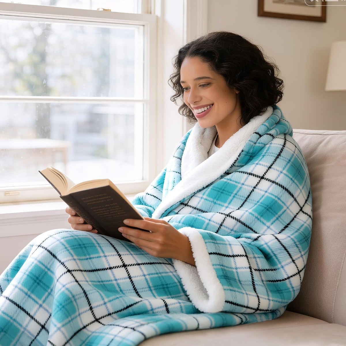 Heated Electric Blanket, Red Christmas Sherpa Plaid Throw Blanket