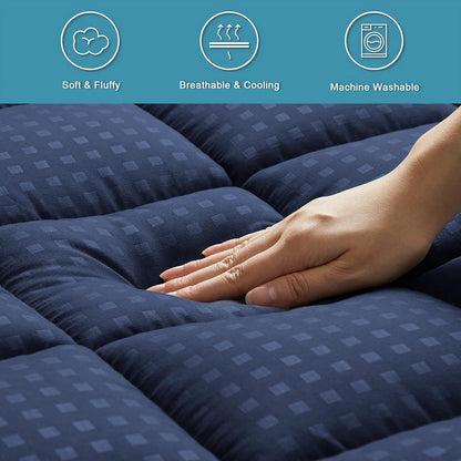 HYLEORY Queen Mattress Pad Quilted Fitted Mattress Protector Cooling Pillow Top Mattress Cover Breathable Fluffy Soft Mattress Topper with 8-21" Deep Pocket, Dark Grey