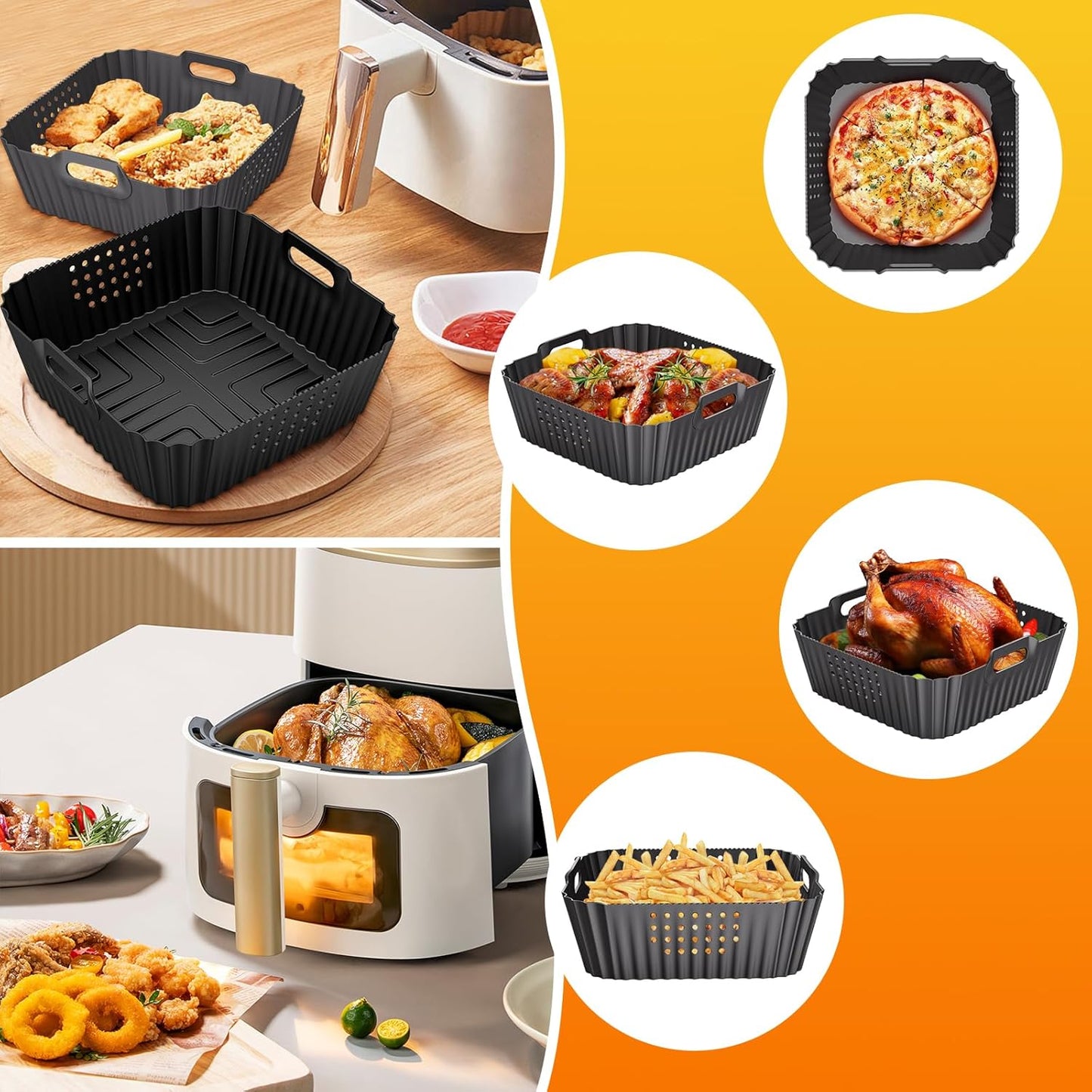HOMELYLIFE Air Fryer Silicone Liners for Ninja AF141 AF142 5QT & AF181 6.5 QT AirFryer, Air Fryer Accessories for Cosori 5QT/6QT, 2 Pcs 9in Reusable Square Liners for Instant 6Qt &Other 5-8QT AirFryer