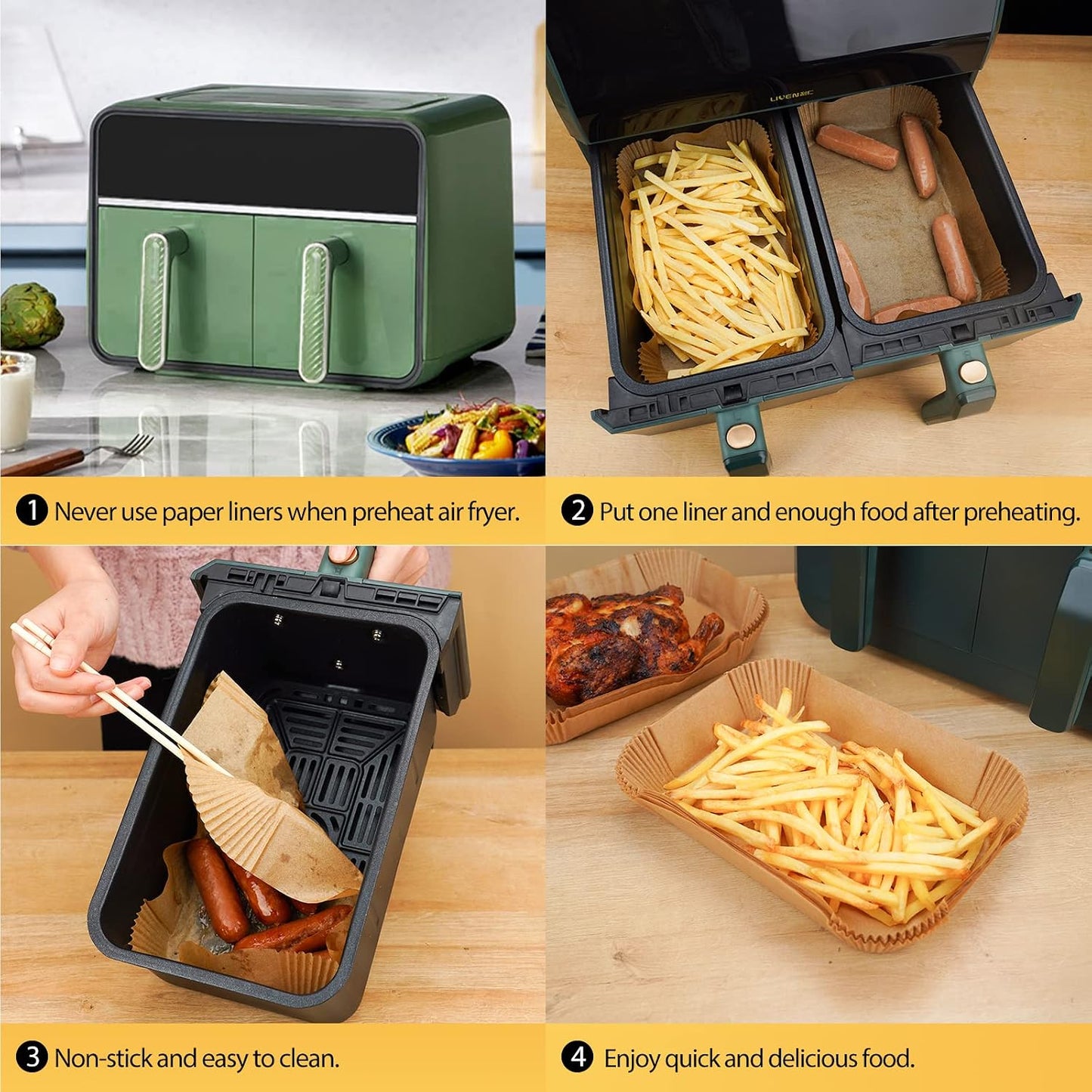 Air Fryer Liners Disposable, 100Pcs 8" Square Air Fryer Paper for 5-8 QT | Waterproof and Oilproof for Easy Cleanup, Unbleached Non-Stick Parchment Paper for 5-8 QT Air Fryer, Baking, Microwave, Oven