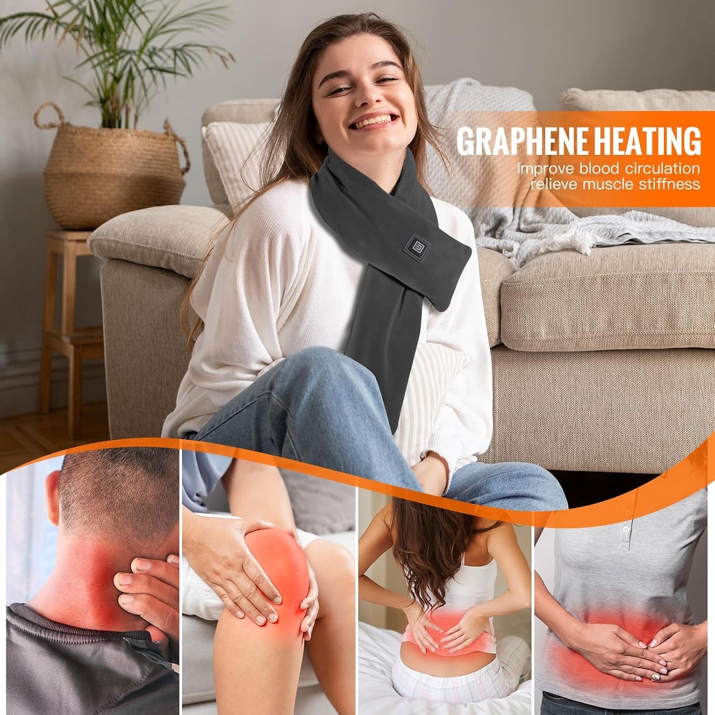 Girasol Heated Neck Wrap Heated Scarf for Neck Pain Relief, Neck Heating Pad with 5000mAh Power Bank, Cordless Thermal Neck Brace Electric Heated Neck Warmer with 3 Heating Levels (Purple)