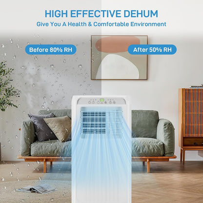 10000 BTU Portable Air Conditioner, 3 In1 Cooling Dehumidifier Fan, Quiet Fast Cooling, 4 Way Swing, LED Display, Remote, 24H Timer, 360° Wheels, Window Kit, Cools Rooms Up to 450 Sq.ft