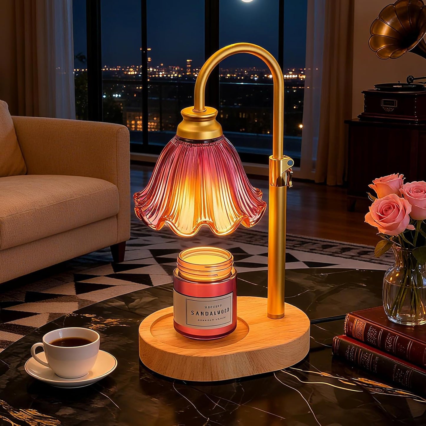 Flower Candle Warmer Lamp,Adjustable Timer & Dimmer(Green) | Adjustable height fits jars. Timer & dimmer safe melt. 2 bulbs & heat-proof base. Perfect for bedroom, office, or gifting.
