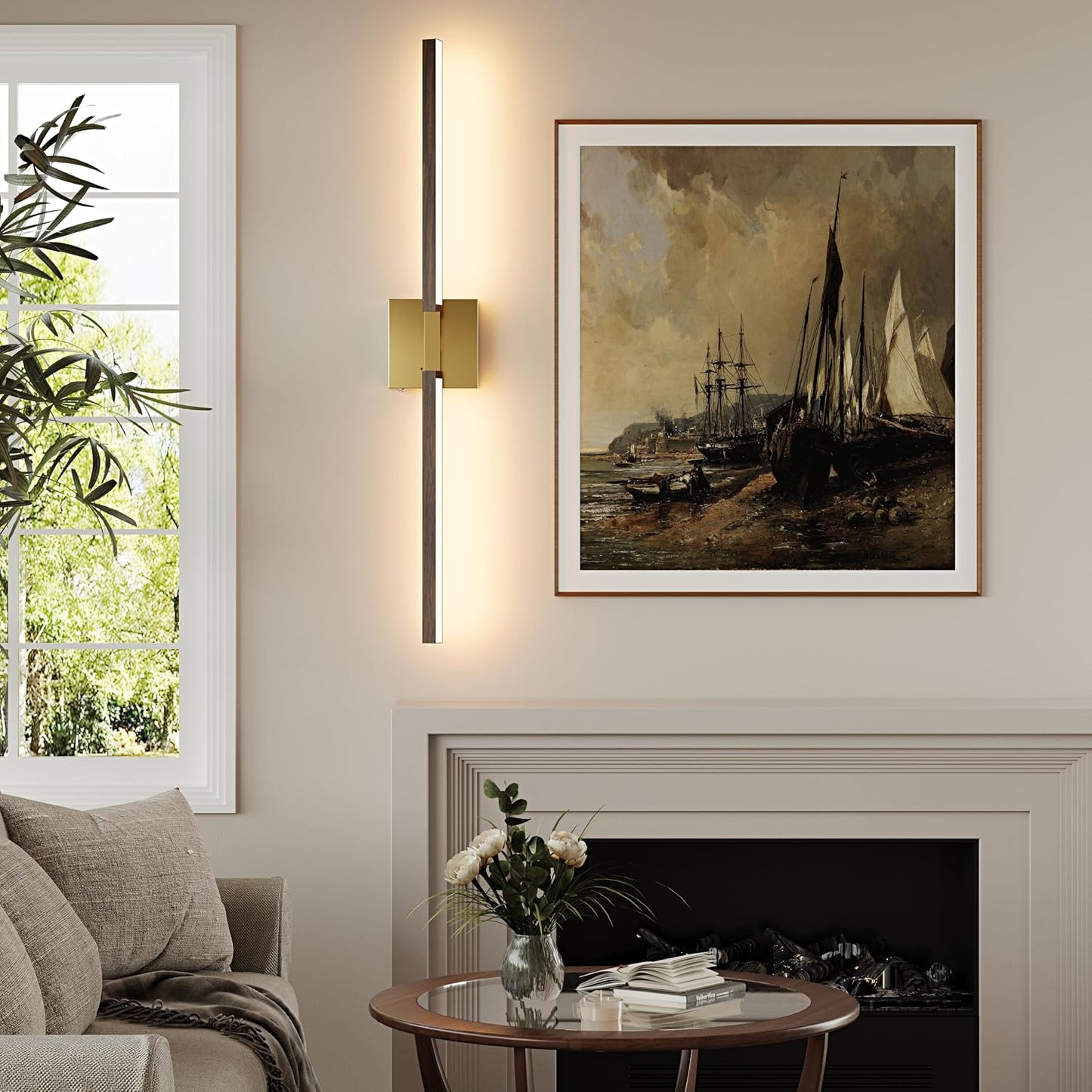 8000mAh Battery Operated Wall Sconce with Remote Control, 3000K-6000K Dimmable Black Wireless Rechargeable Wall Sconces Set of Two with Timer Function for Living Room, Bedroom, Stairwell, TV 24 Inch