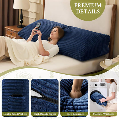 Headboard Pillow Queen, Headboard Wedge Pillow, Back Rest Pillows for Sitting, Reading, Working, Triangle Pillow with Removable Cover, Daybed Pillows for Bed Dorm Sofa, Dark Grey