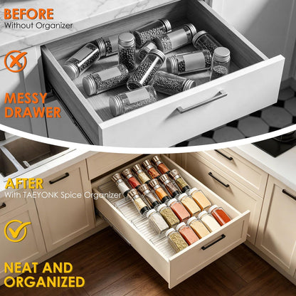 4 Pack Spice Drawer Organizer, Acrylic Spice Rack Expandable From 9" to 18", Clear Seasoning Organizer Tray for Kitchen Holds up to 24 Jars (Jars Not Included)