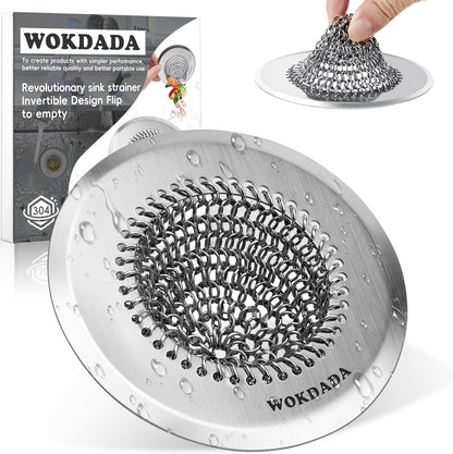 Kitchen Sink Drain Strainer,Patented Reversible Chain Mesh Basket Anti-Clog | Revolutionary Sink Strainer，Easy Clean，Fast Drainage，304 Stainless Steel Rust-Proof，4.4" Large Capacity Food Catcher，Handmade