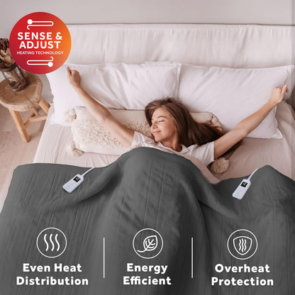 Sunbeam Royal Posh Dove Grey Heated Personal Throw / Blanket, Cozy-Warm, Adjustable Heat Settings