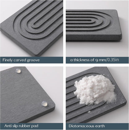 Diatomite Faucet Mat for Kitchen Sink, Quick-Dry Stone-Like Sink Mat, Flat Lay Absorbent Countertop Drying Mat for Faucet Area, Hard Diatomite Mat, Gray, 23.6 x 4 in